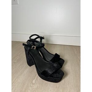 Y2K Chunky Platform Velvet Heels Womens Black 9 Prom Wedding Guest